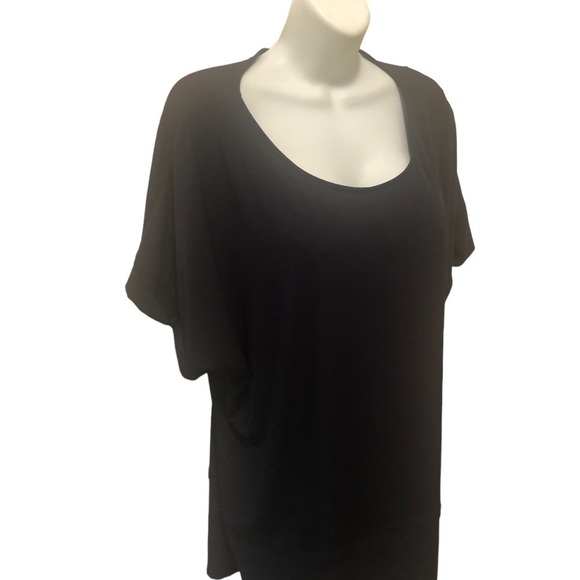 Calvin Klein SS Navy Black Color-Block Career Tunic Top Sz XL Scoop Neck Stretch - Picture 2 of 5